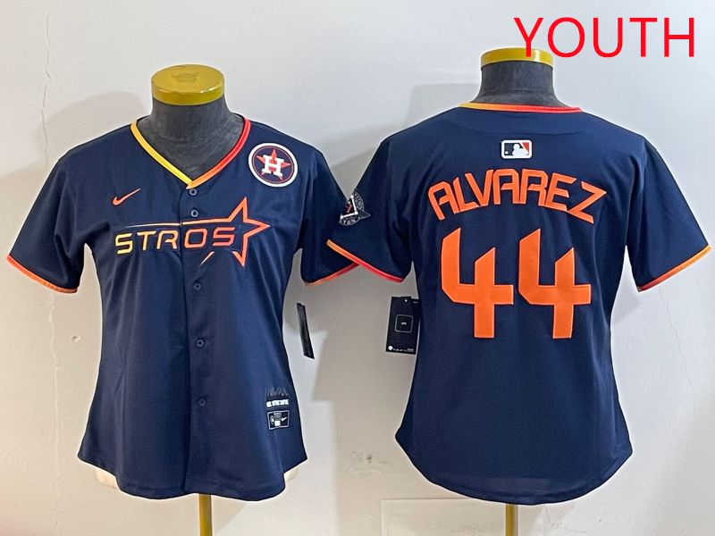 Youth Houston Astros 44 Alvarez Drak Blue Three generations Joint Name 2025 Nike MLB Jersey style 41011